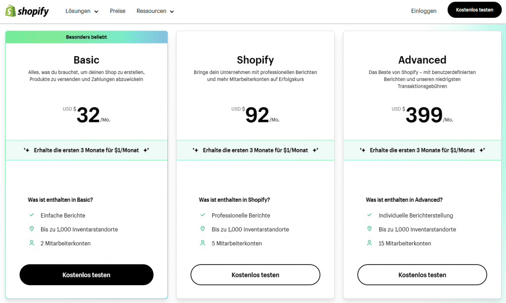 shopify-preise